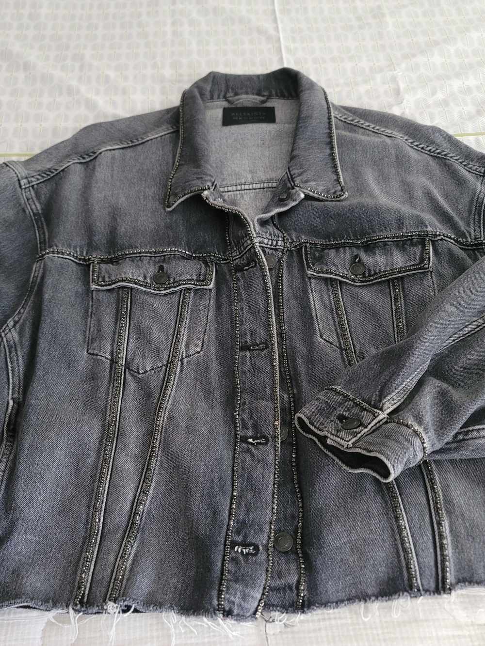 AllSaints Piper Diamante Embellished Denim Jacket, Size 12